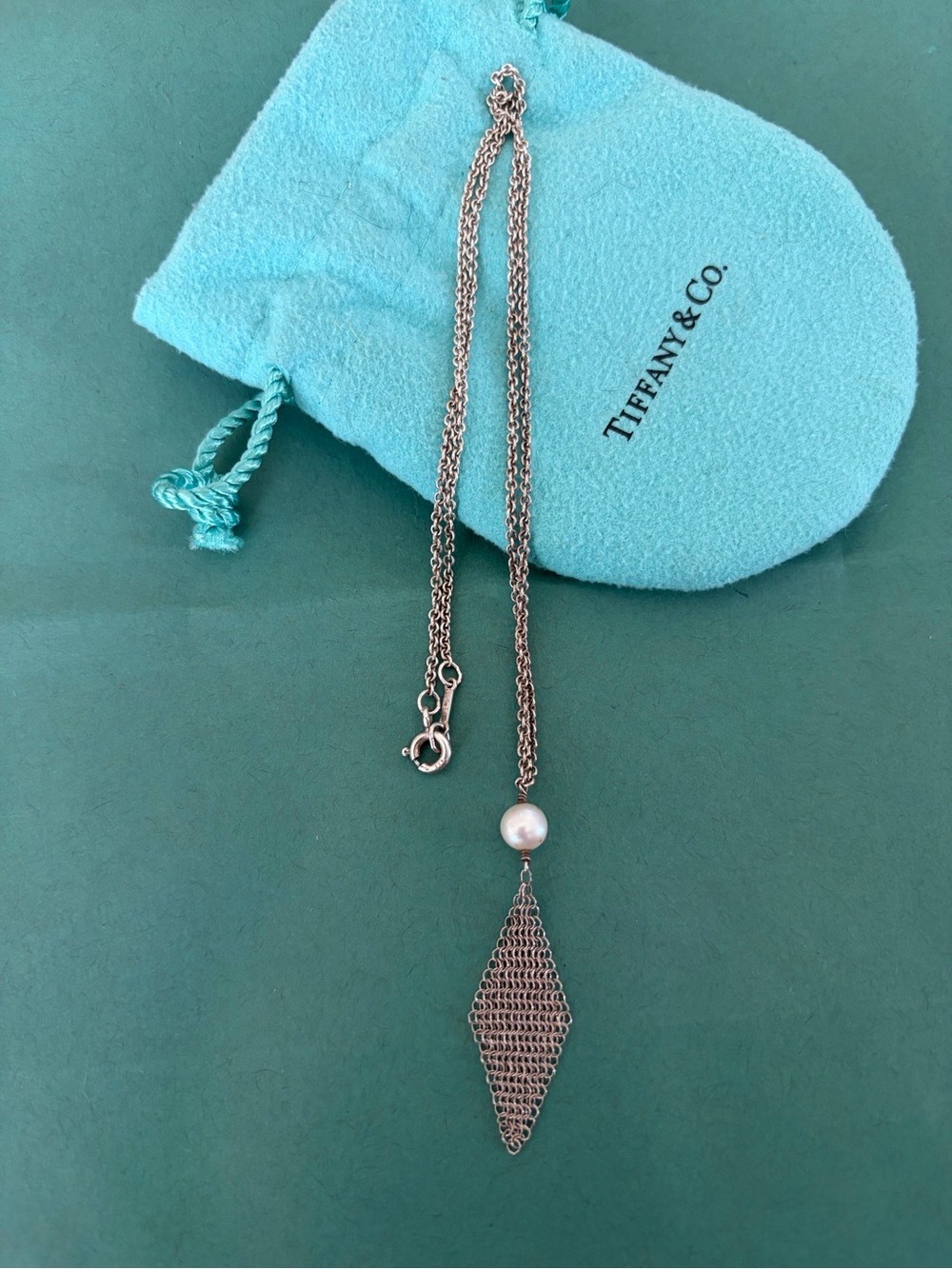 Tiffany & Co. Silver Pearl Mesh Pendant Necklace